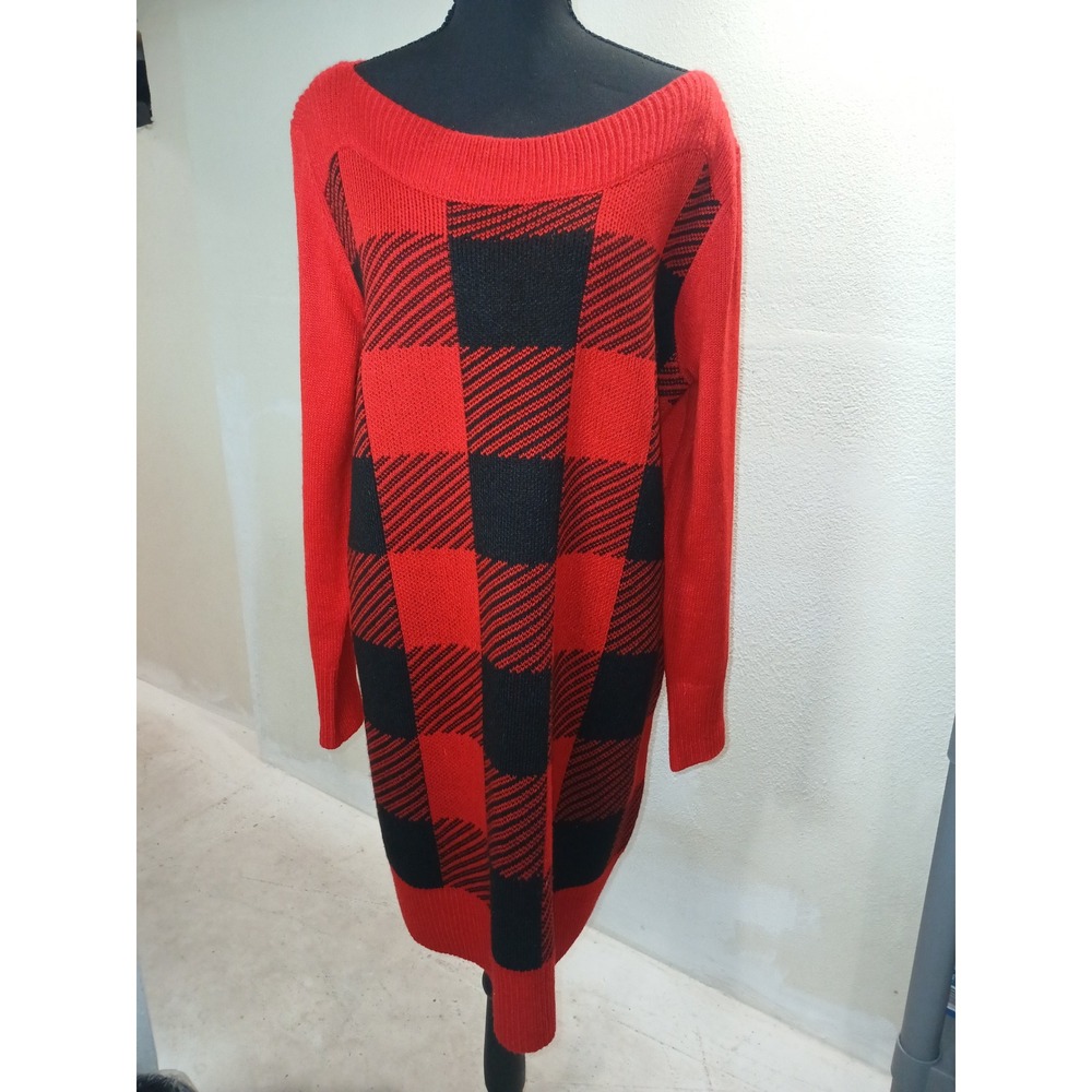 Tommy Hilfiger Red Black Buffalo Plaid Knit Sweater Dress Large